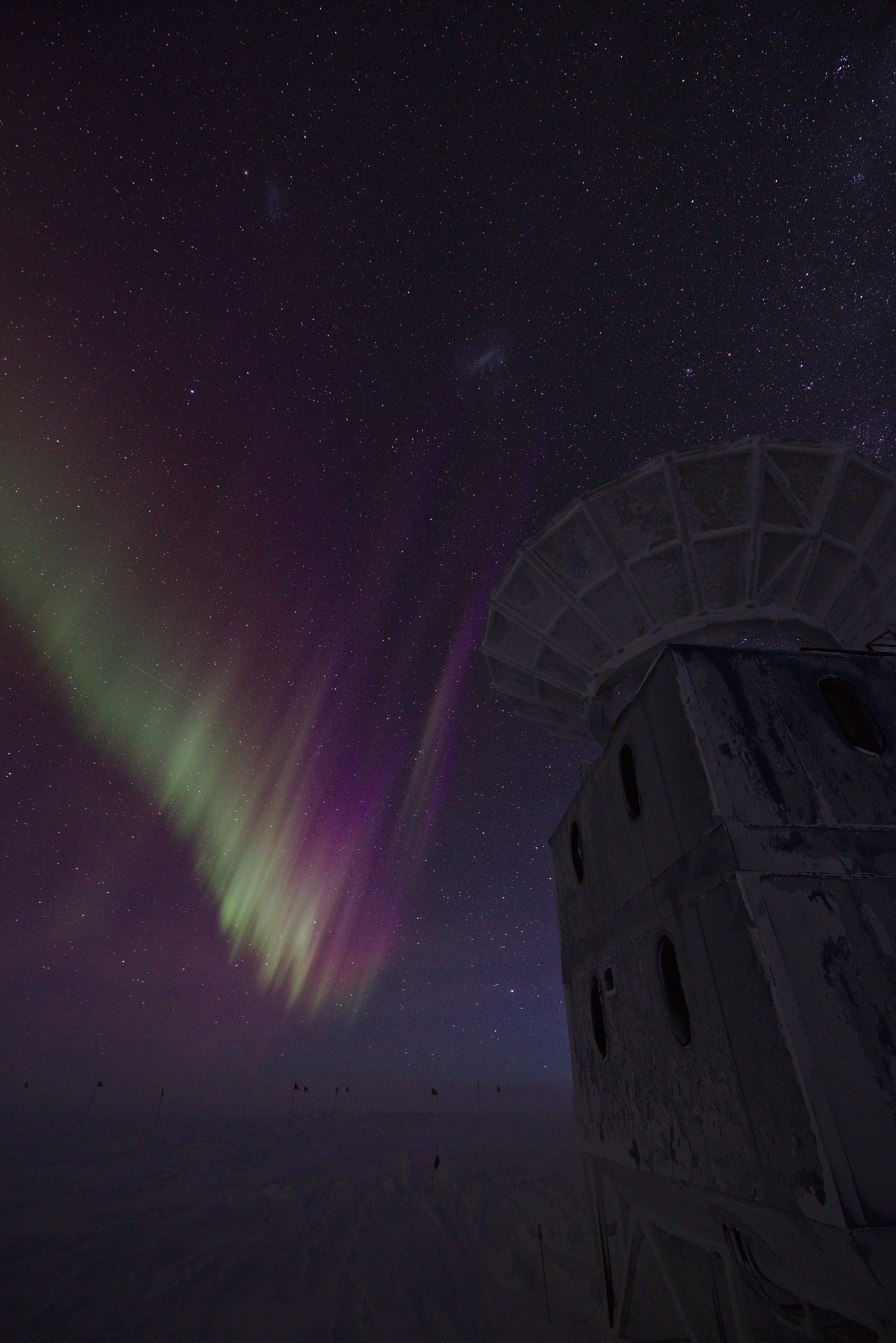 The BICEP telescope ground shield below the starry skies